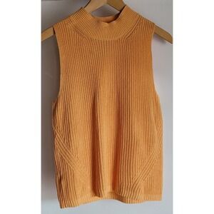 LOFT Women's Sweater Vest Size S Casual Yellow Cotton Knit Classic